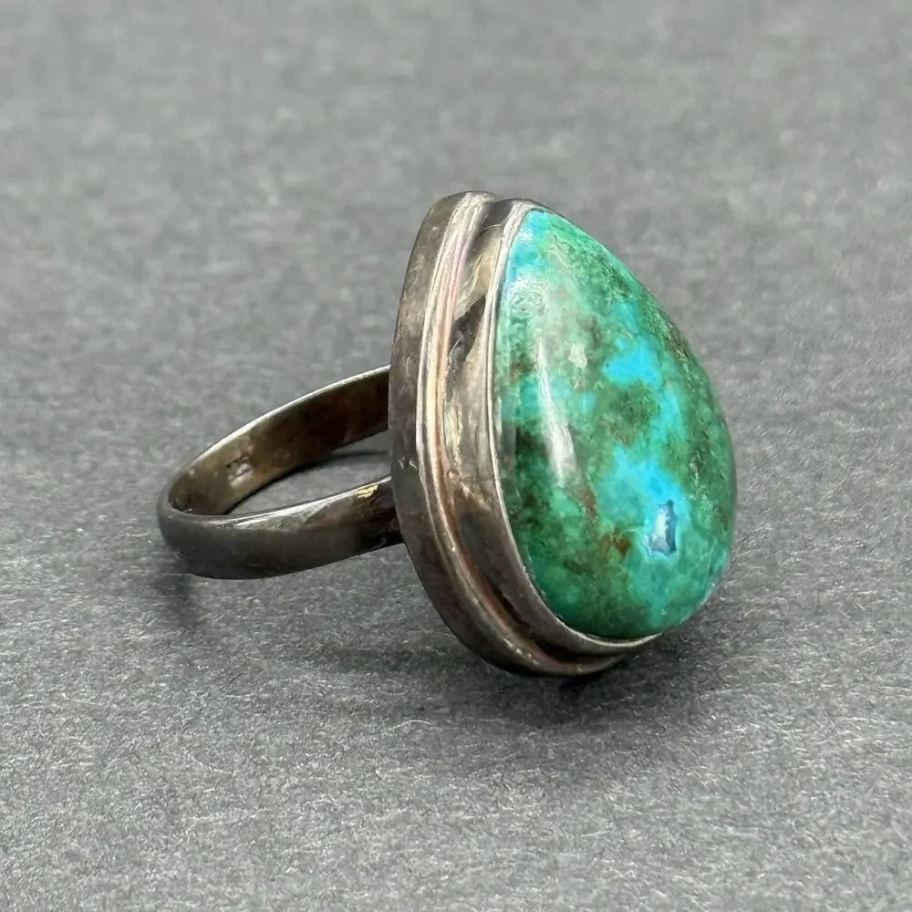 STS Indonesia 925 Sterling Silver Tiger's Eye Cuff Pendant Malachite Ring Set